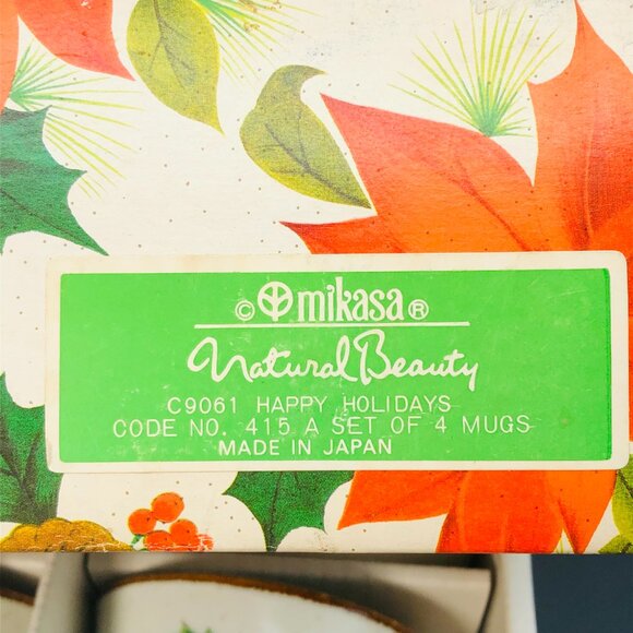 Vintage Mikasa Happy Holidays Ironstone Christmas Mugs - Set of 4 - Original Box - Picture 8 of 10